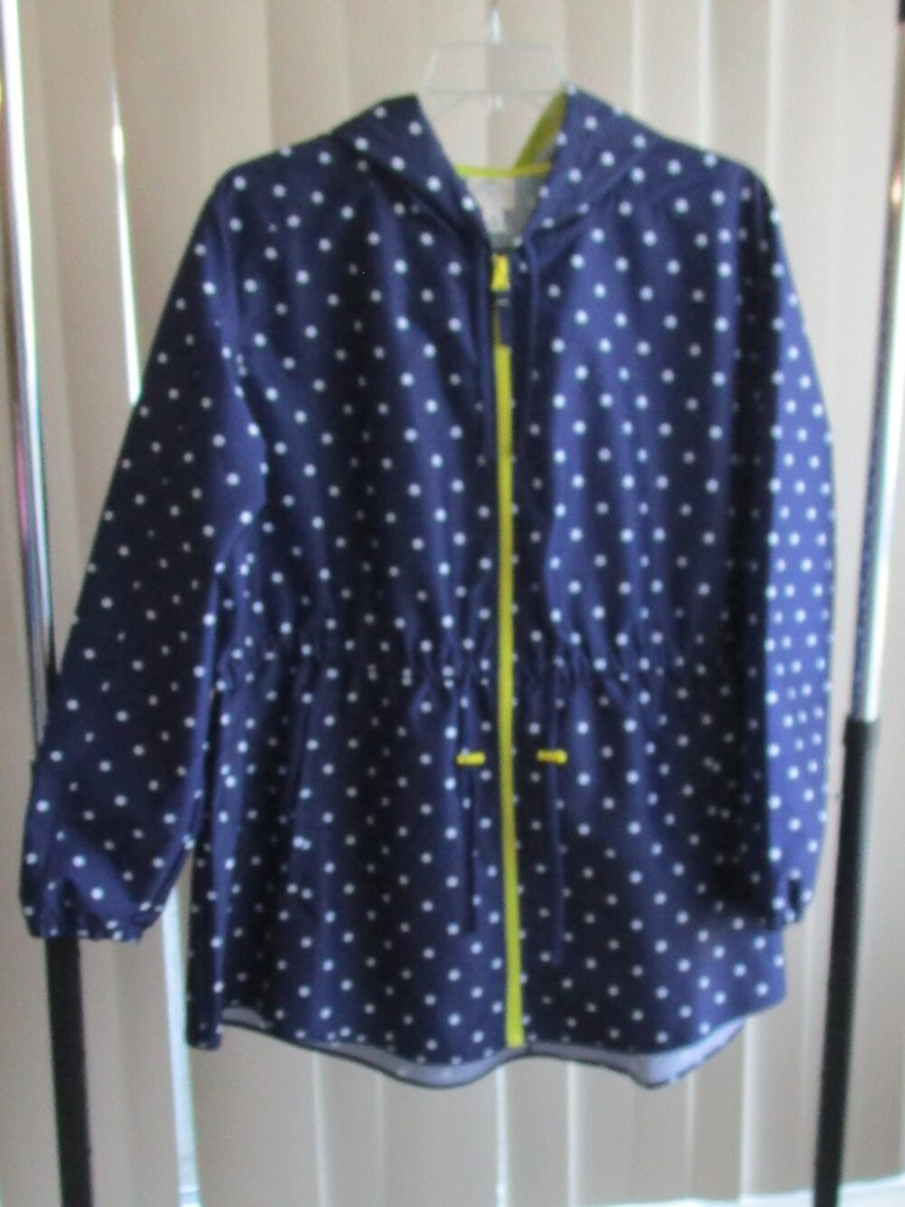 St Johns Bay Hooded Anorak Rain Jacket woman 2X - navy/white polka dots